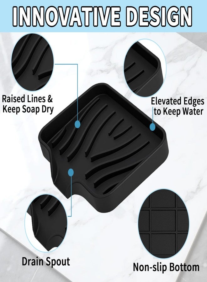 MCSDFN 2 Pack Silicone Soap Dish with Drain, Self Draining Bar Soap Holder for Shower, Silicone Dish Soap Tray, Bathroom and Kitchen Sink Organizer, Black - Image 5